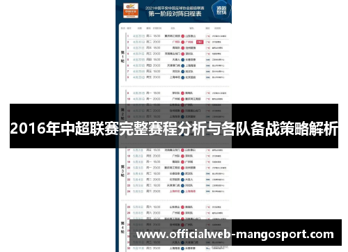 2016年中超联赛完整赛程分析与各队备战策略解析