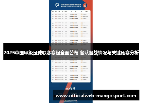 2025中国甲级足球联赛赛程全面公布 各队备战情况与关键比赛分析